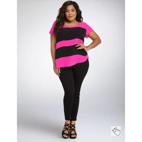 Torrid georgette peplum top/shirt/blouse  Size 3(plus size xxxl 3x) pink black - Picture 1 of 7